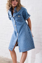 Blue denim cross stitch dress by Kireina