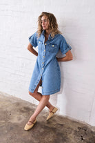 Simone Dress – Check Stitch 70s Blue by Kireina