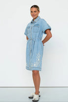 Simone Dress – Floral Embroidery 70s Blue by Kireina