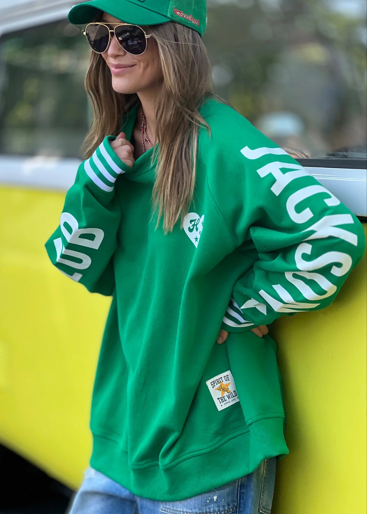 Ski oversized stripe cuff sweat green by Hammill & Co