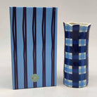 Noss and Co small cornflower blue and navy gingham vase with beautiful navy blue striped packaging