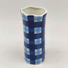 Small navy and cornflower blue gingham vase from Noss and Co