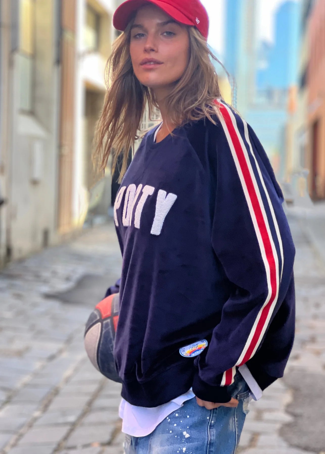 Navy velour jumper by Hammill & Co