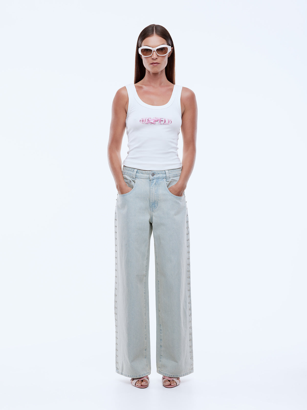 model wearing Stellar Jean by Ena Pelly collaboration with Ellidy Pullin