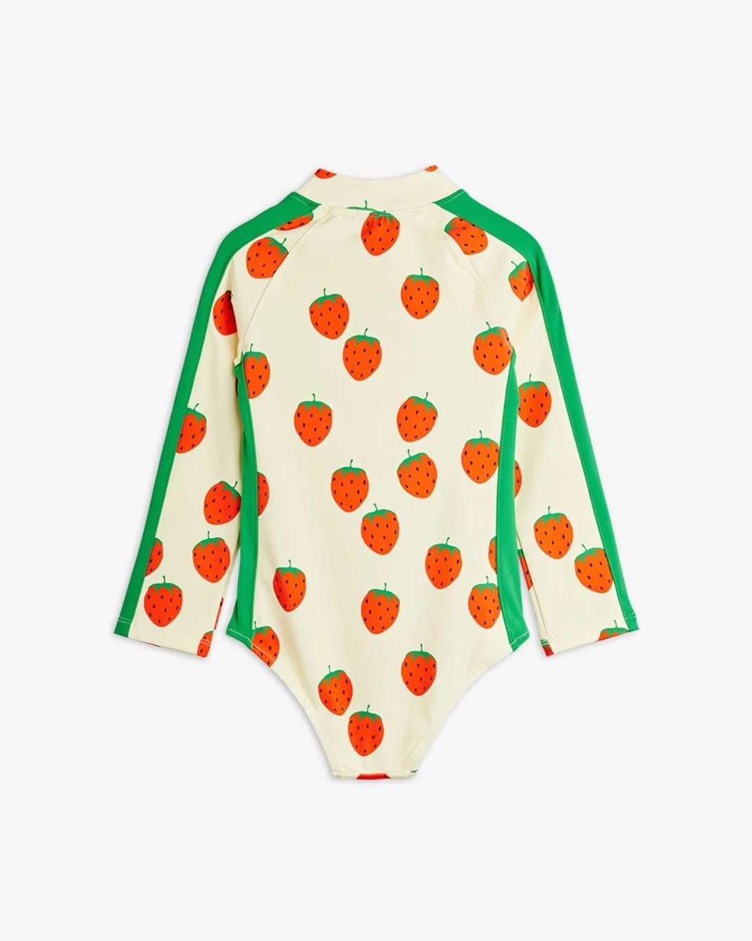 Back view of the Strawberries aop ls uv swimsuit - Off-white| Mini Rodini