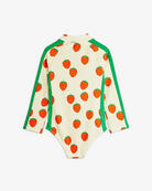 Back view of the Strawberries aop ls uv swimsuit - Off-white| Mini Rodini