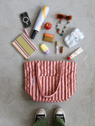 Sundae Seersucker Quilted Bag by Mosey Me with pink and burgundy stripes