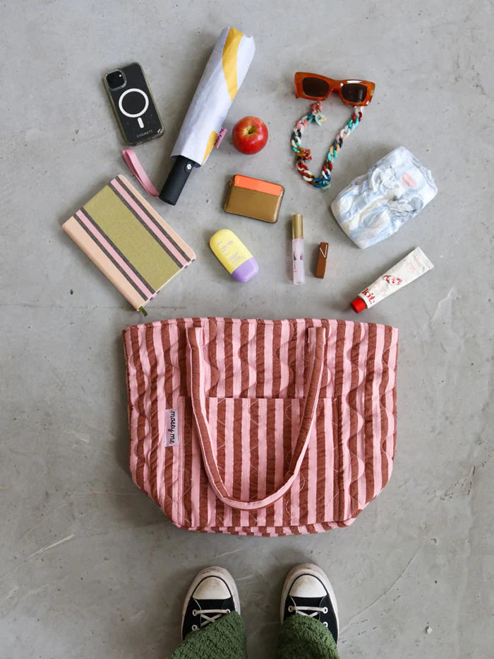 Sundae Seersucker Quilted Bag by Mosey Me with pink and burgundy stripes