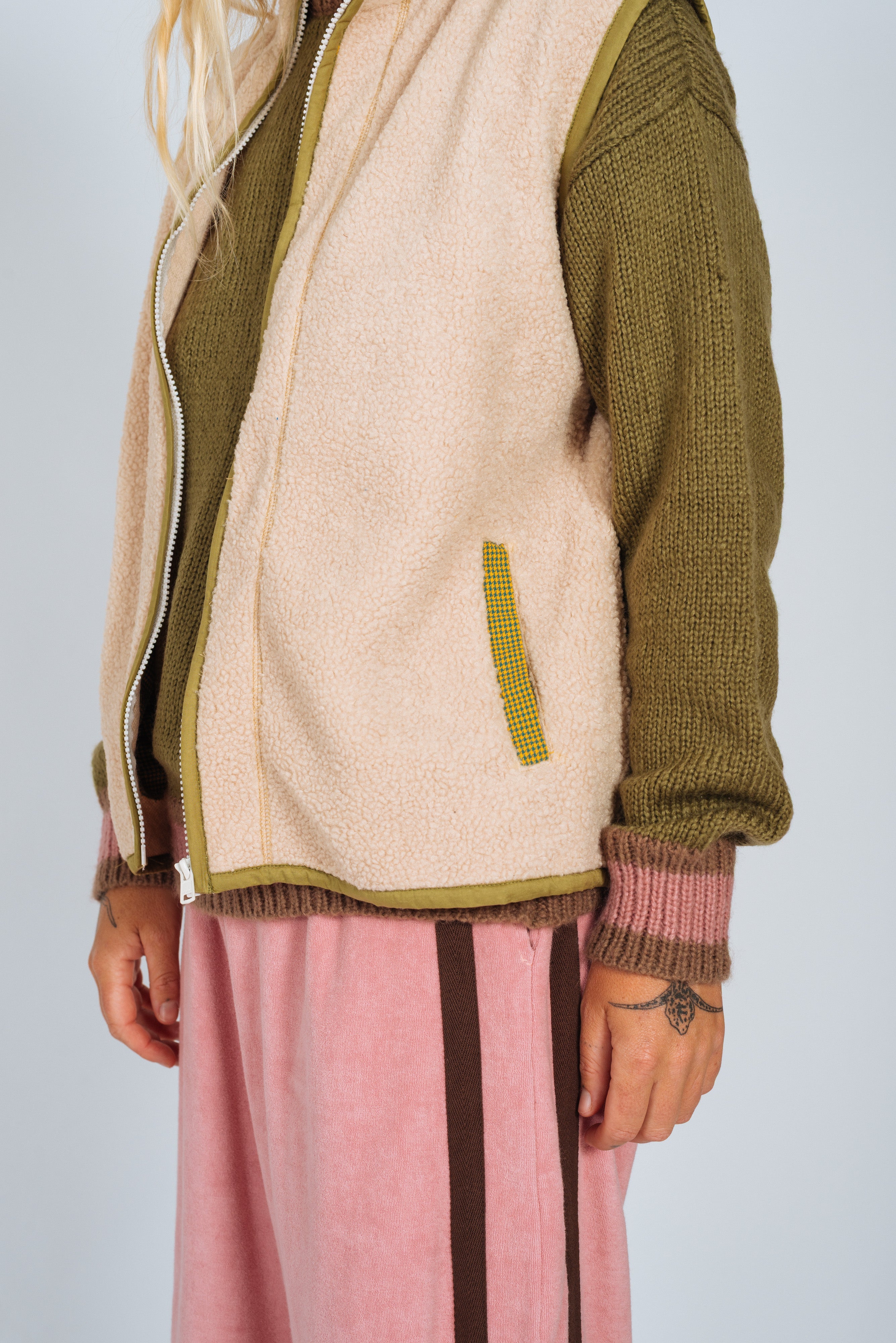 Surf Coach Front Zip Vest - Cream With Hounds Tooth Lining by atmosea