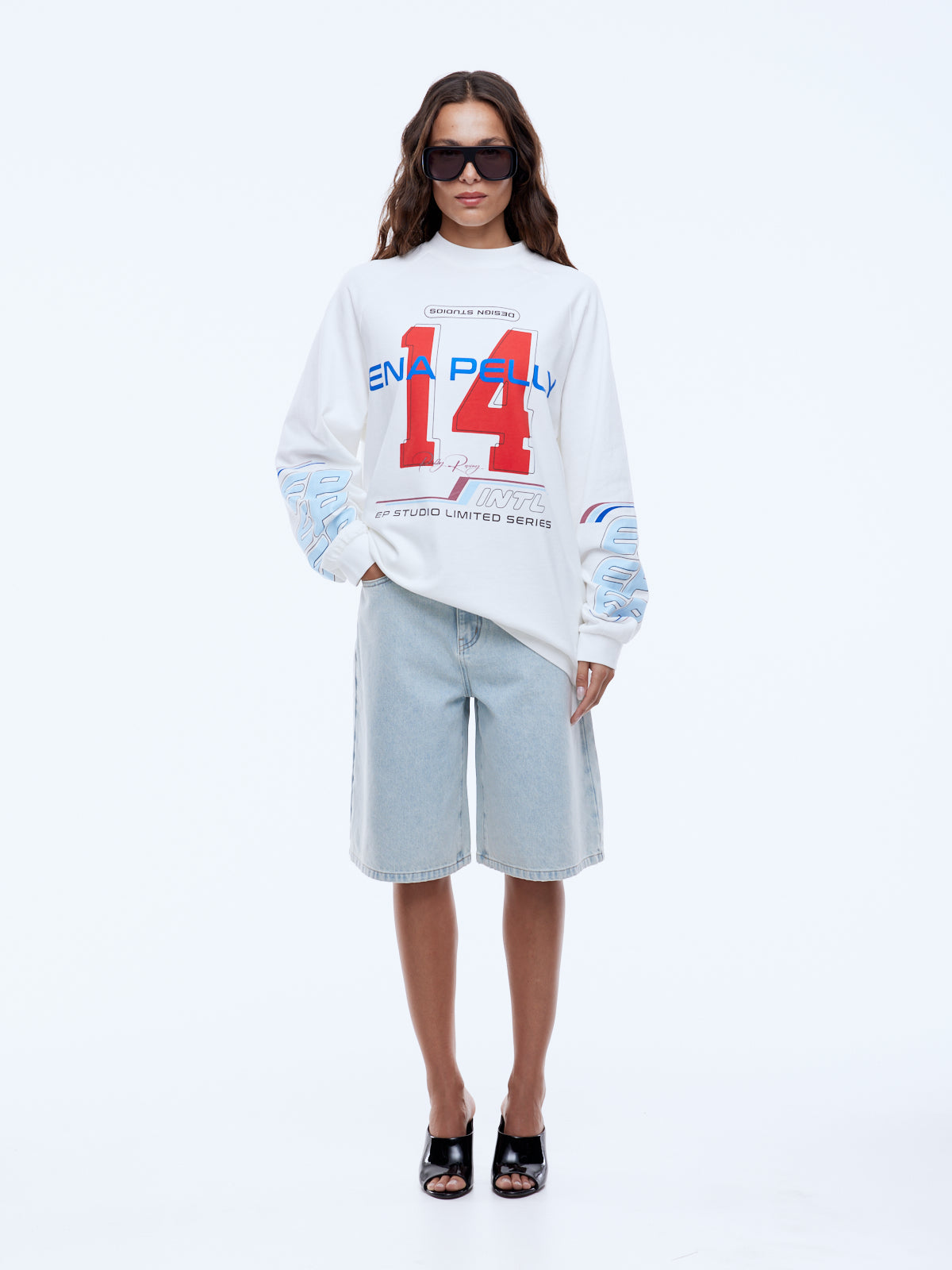Team Pelly Long Sleeve Tee by Ena Pelly vintage white oversized cotton shirt with colorful graphics