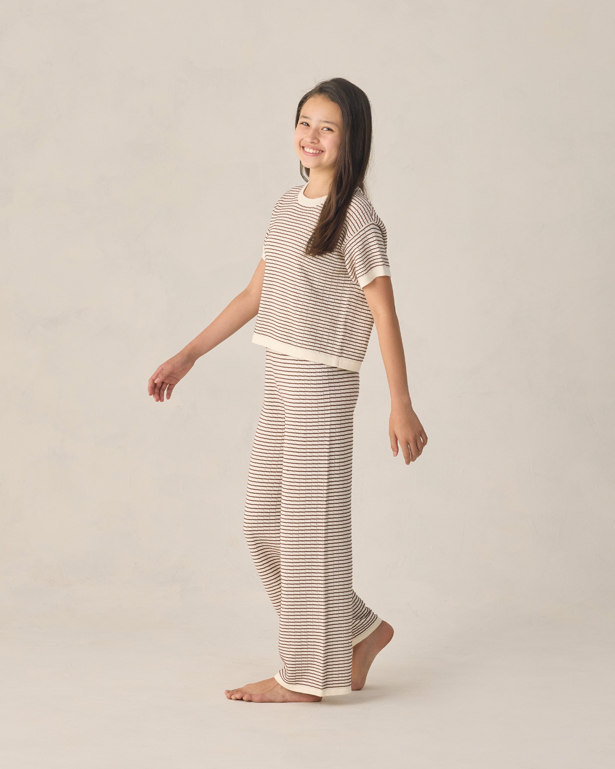 Teen knit set by Rylee & Cru in brown and cream 100% cotton