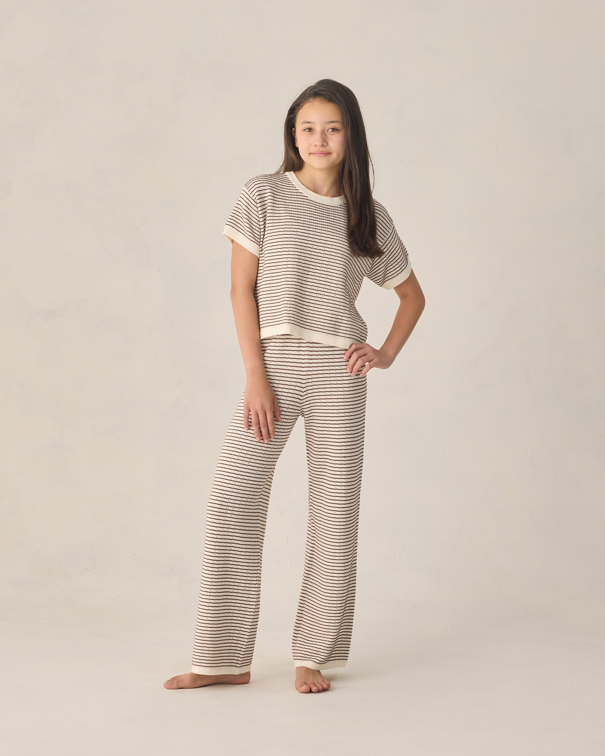 Teen Knit Wide Leg Pant Chocolate Stripe by Rylee Cru