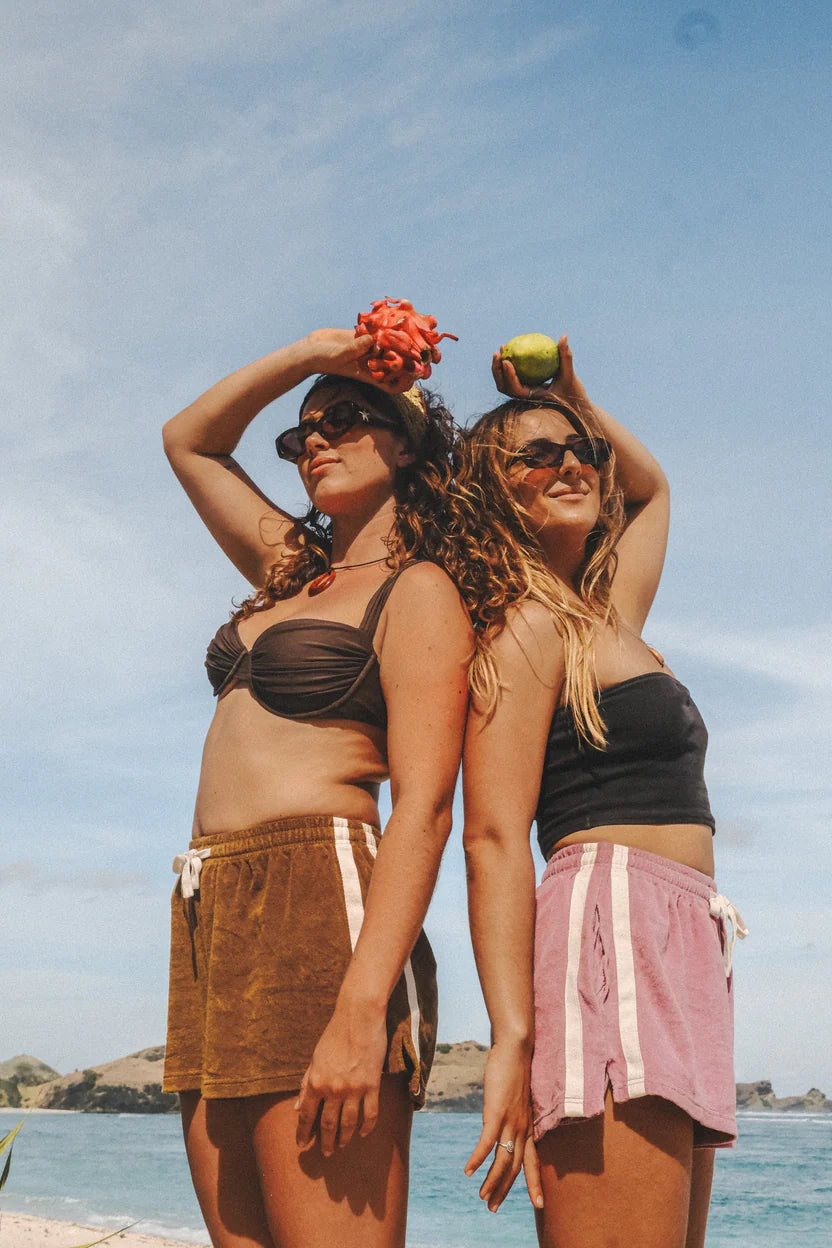 comfortable terry towelling shorts by Atmosea with stripes down the side and drawstring