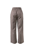 Back view flat lay of chocolate check lounge pants displaying gingham pattern and wide leg silhouette