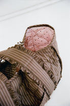 Cotton Quilted Brown bag with pink polka dots inside by Juni