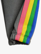 rainbow coloured stripe detail on The Milky Way Rainbow Panel Sweatpants – Grey by Mini Rodini