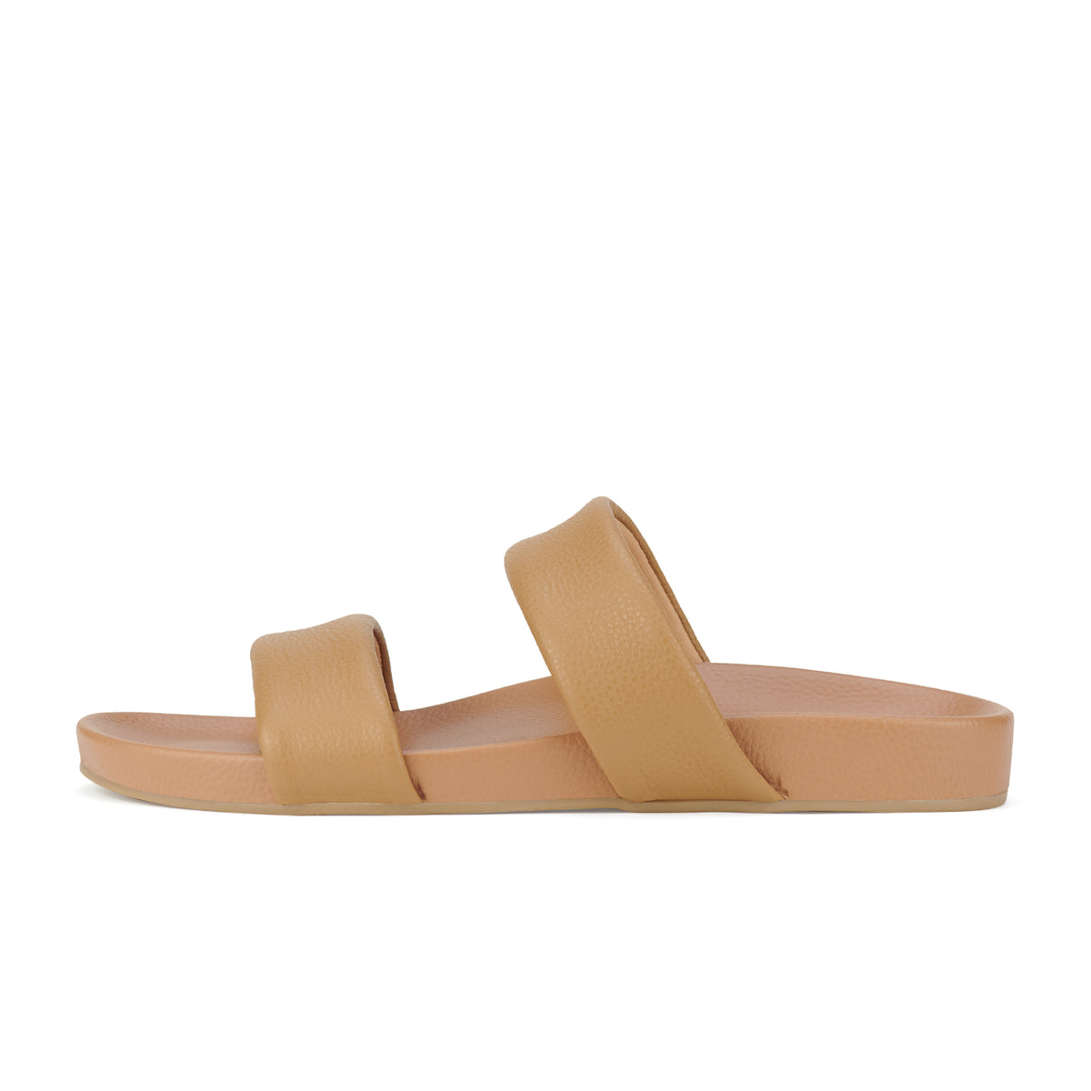 womens leather slides in tan by Rollie