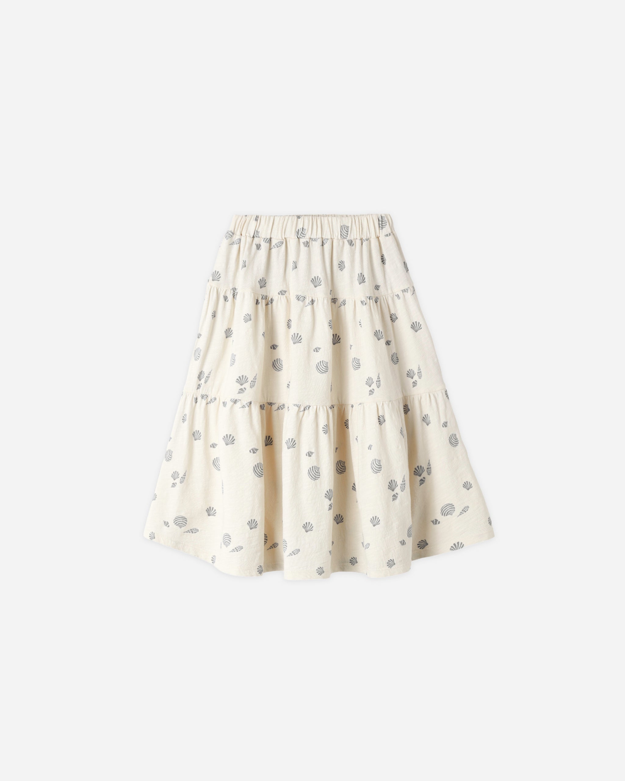 Front view of the Tiered Midi Skirt Seashells | Rylee +Cru