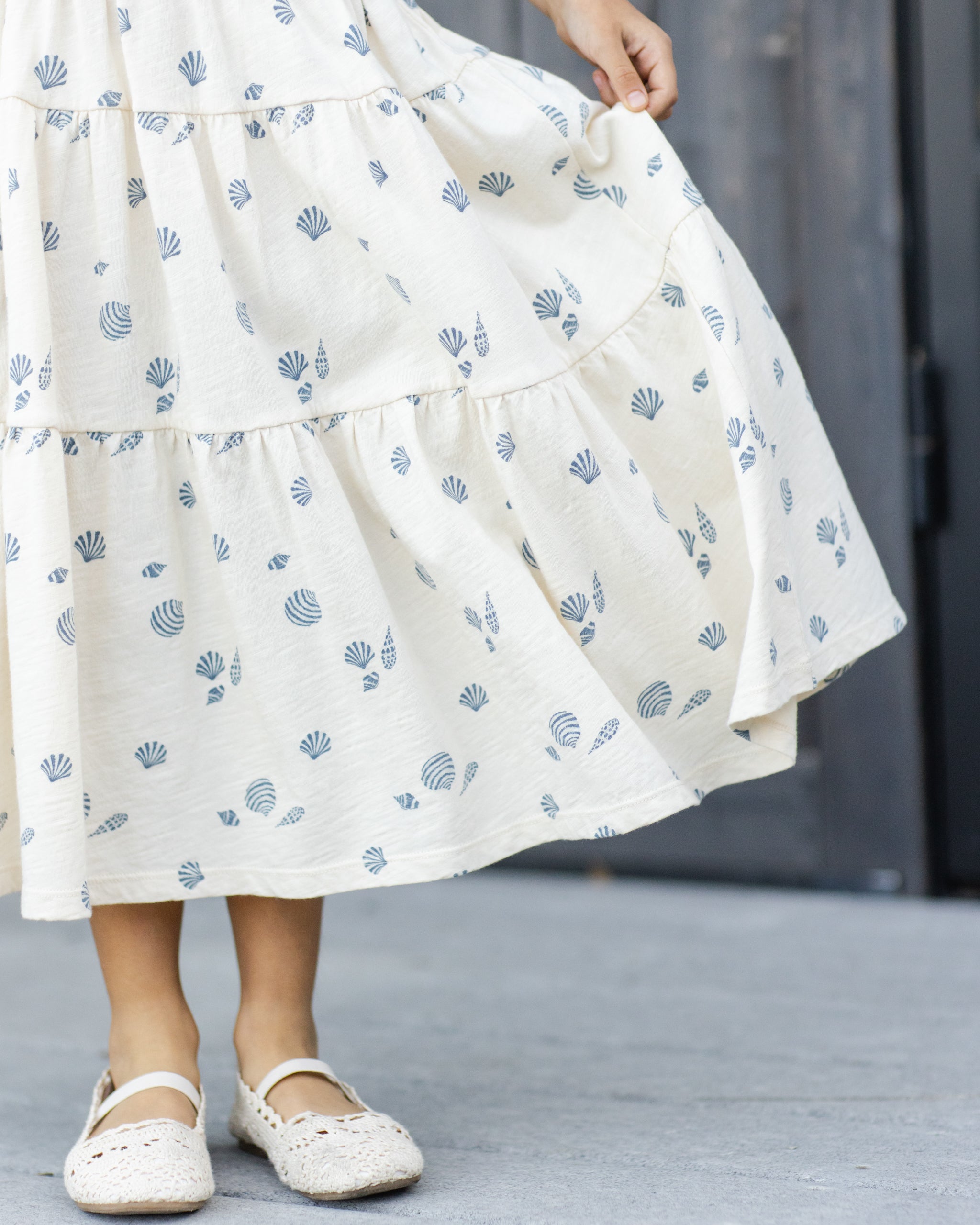 Close up of the Tiered Midi Skirt Seashells | Rylee +Cru