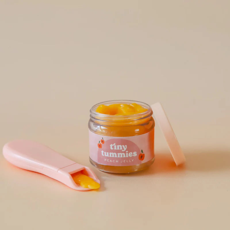 Tiny Harlow Tiny Tummies Peach Jelly food jar and spoon set