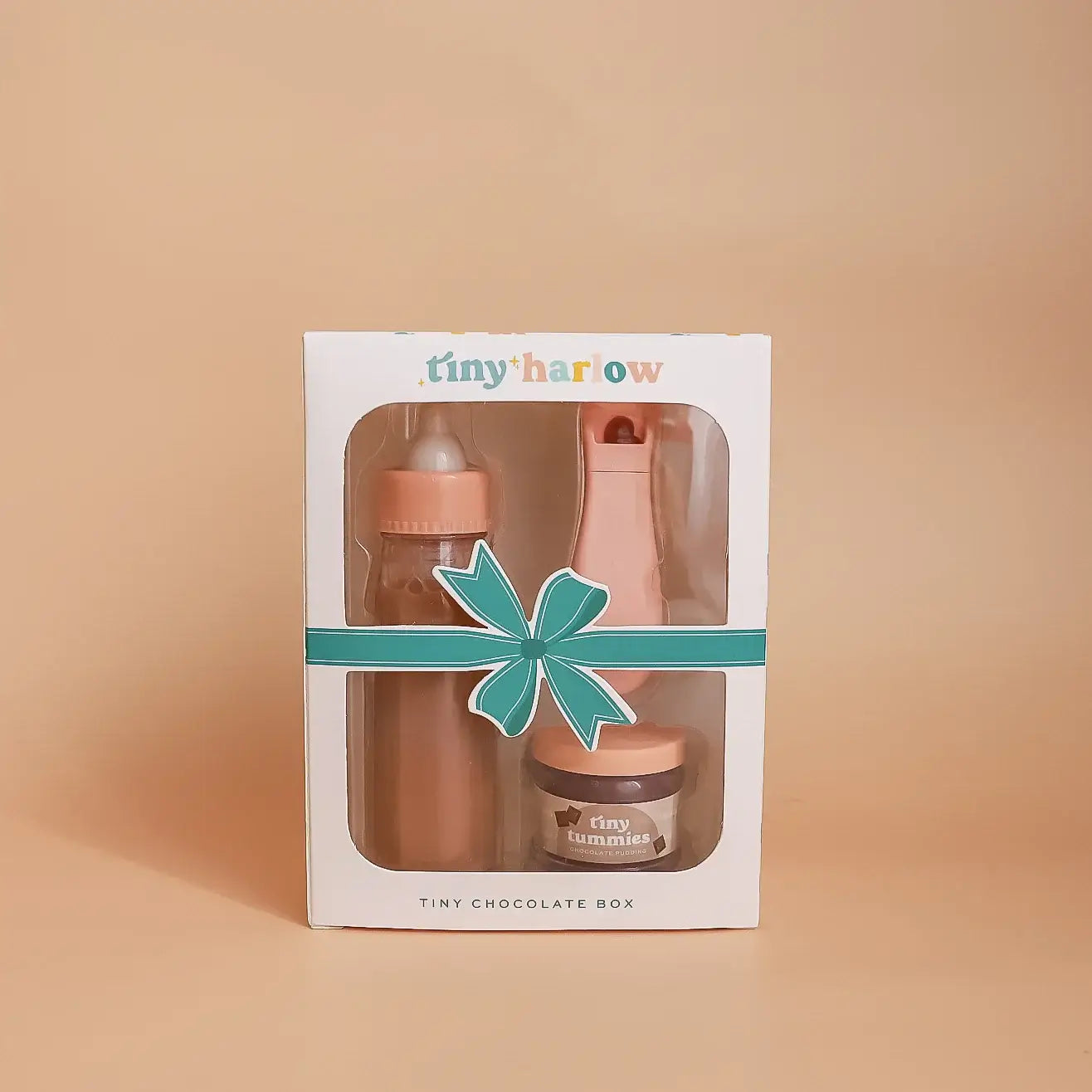 Tiny Chocolate Box Set with chocolate milk bottle and chocolate pudding food for dolls by Tiny Harlow