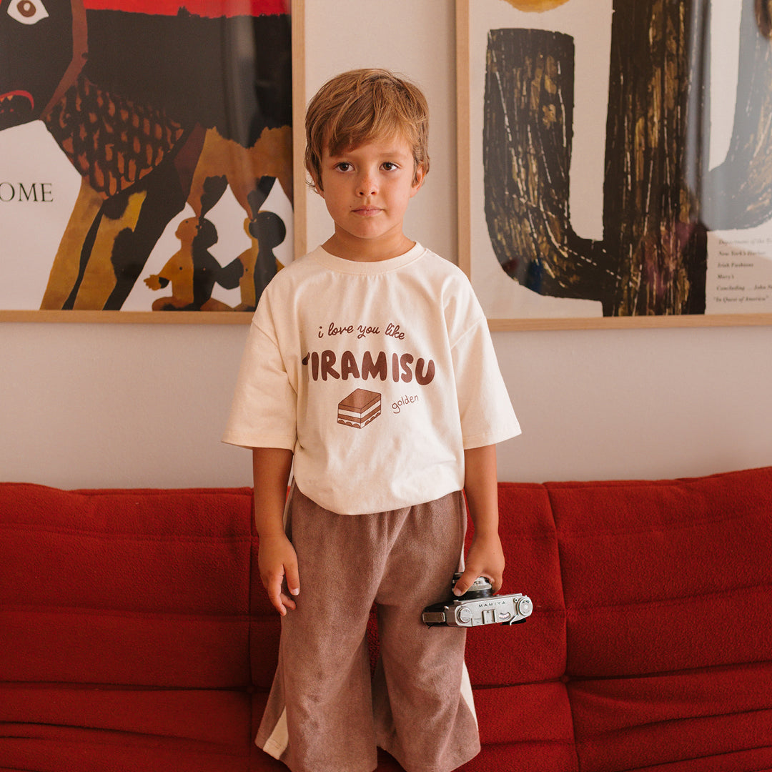 Front view of the Tiramisu T-shirt - Buttercream | Golden Children
