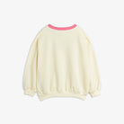 Back view of Travel Agency contrast rib sweatshirt showing pink ribbed neckline and cuffs