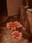 Tulip Tan Bath Mat by Bonnie & Neil featuring hand tufted cotton in warm tan and pink floral design