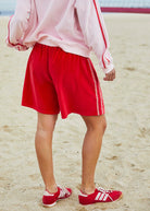 back view of model wearing Urban Velour Short - Red/Pink by Hammill & Co