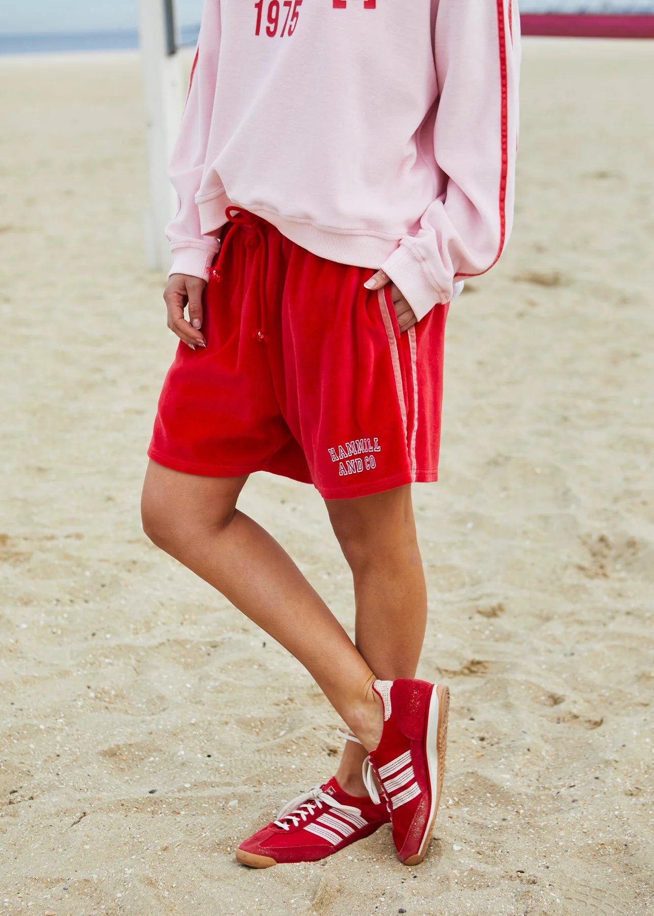 model wearing Urban Velour Short - Red/Pink | Hammill & Co