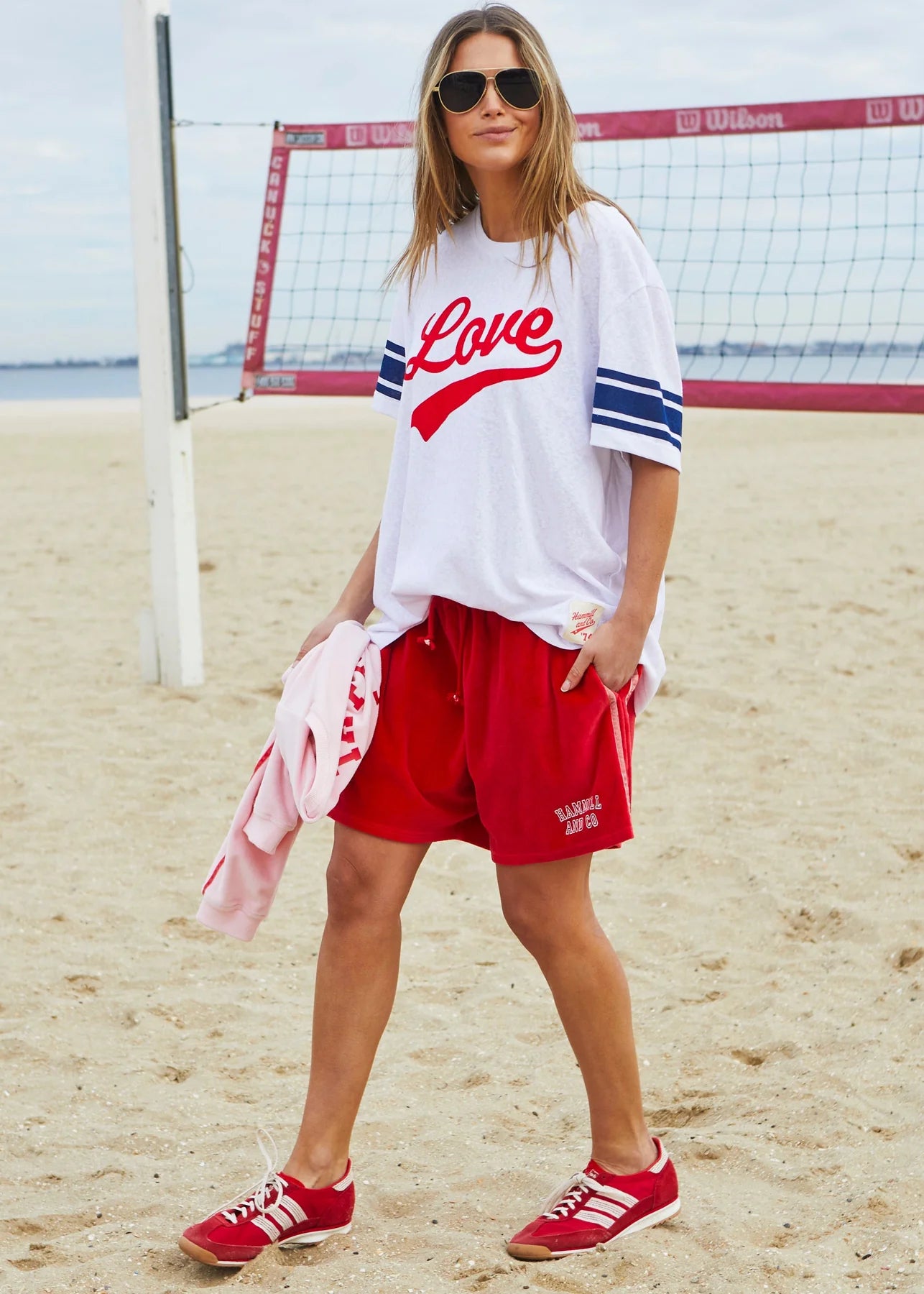 model wearing Urban Velour Short - Red/Pink by Hammill & Co