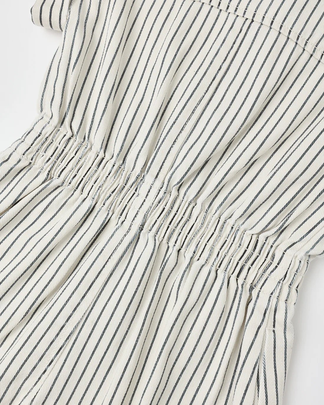 fabric details of Utility romper navy pinstripe Rylee Cru
