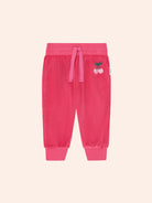Front view of the Very Cherry Velour Trackpant | Huxbaby