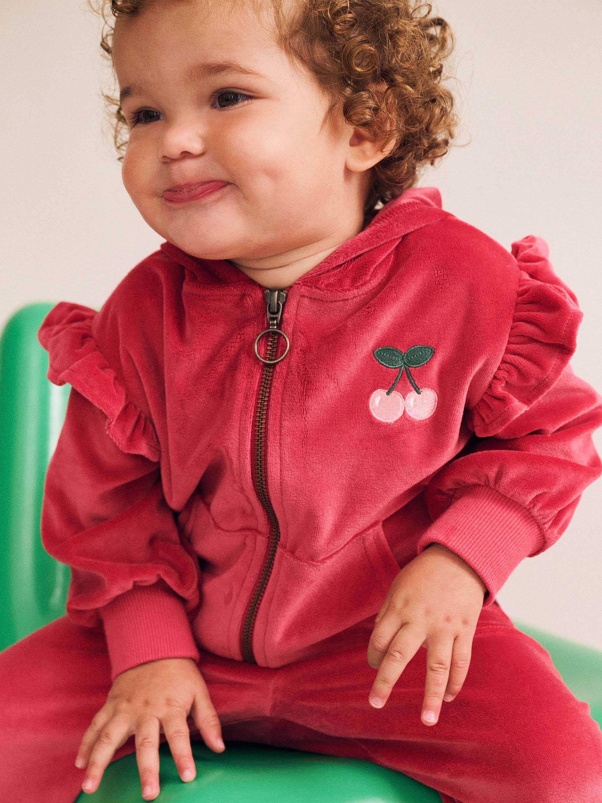 Very Cherry Velour Zip Up Hoodie | Huxbaby