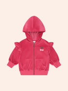 Front visual of the Very Cherry Velour Zip Up Hoodie | Huxbaby