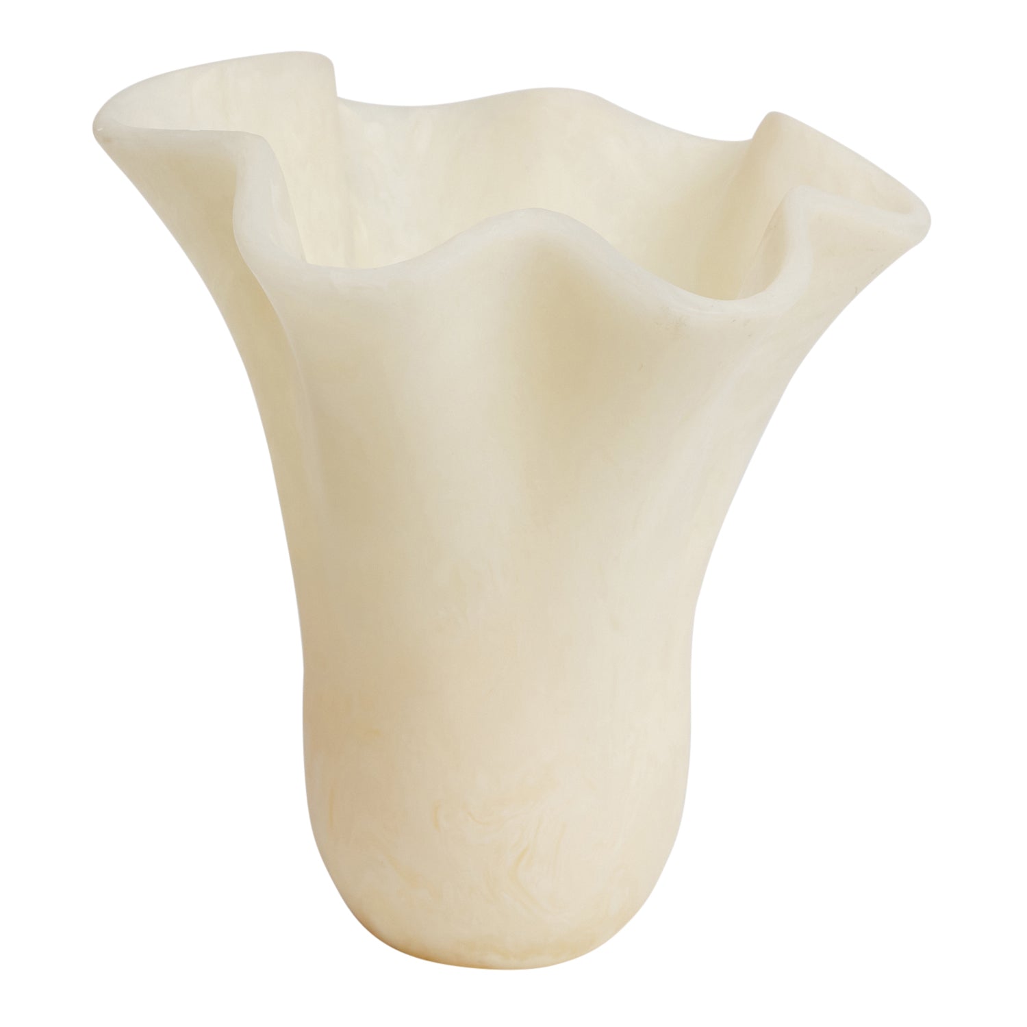 Violetta Vase in Pearl — creamy white with a softly marbled finish and scalloped ruffled opening, product shot on white