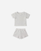 Front view of the Waffle sweater set sky stripe | Quincy Mae