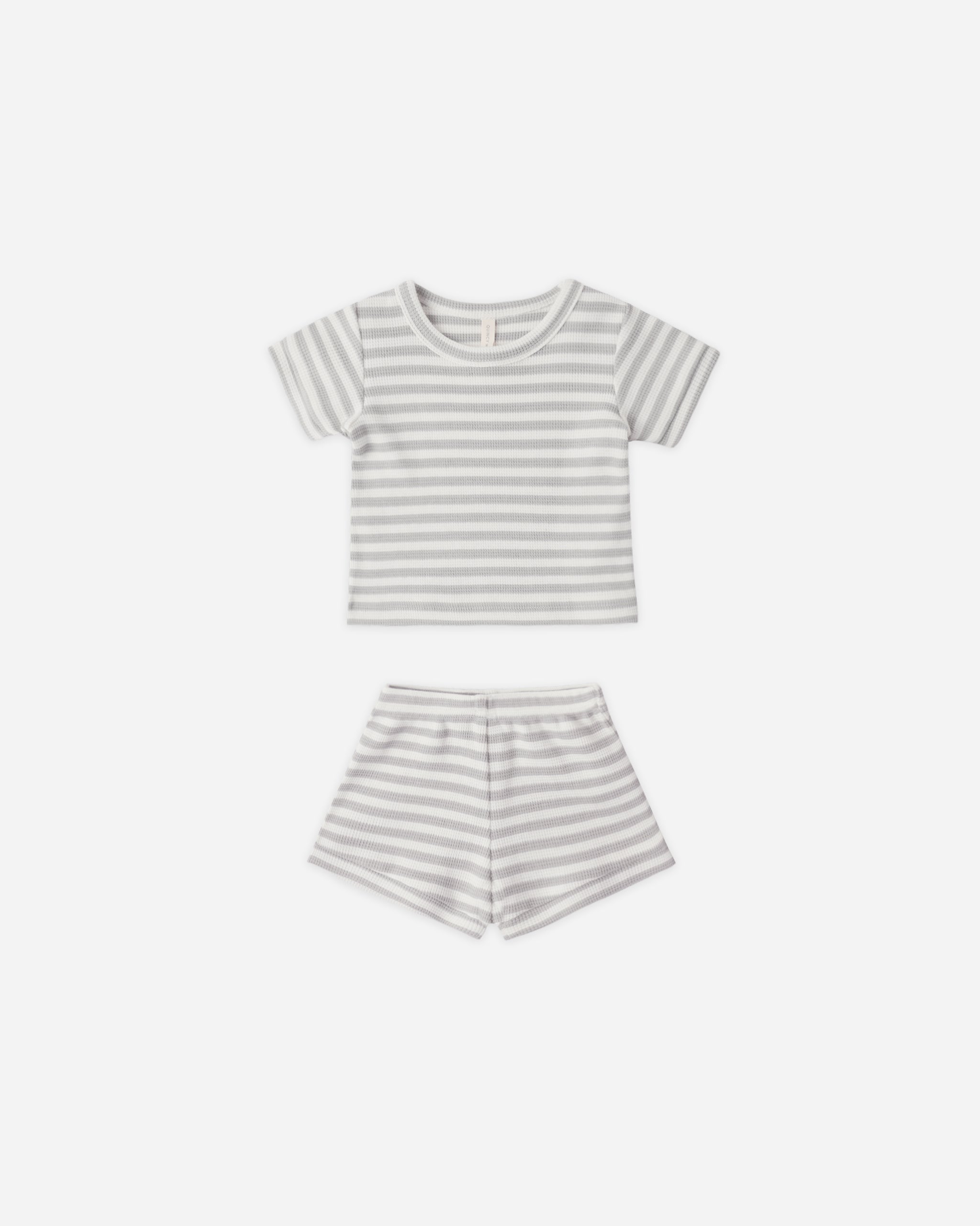 Front view of the Waffle sweater set sky stripe | Quincy Mae