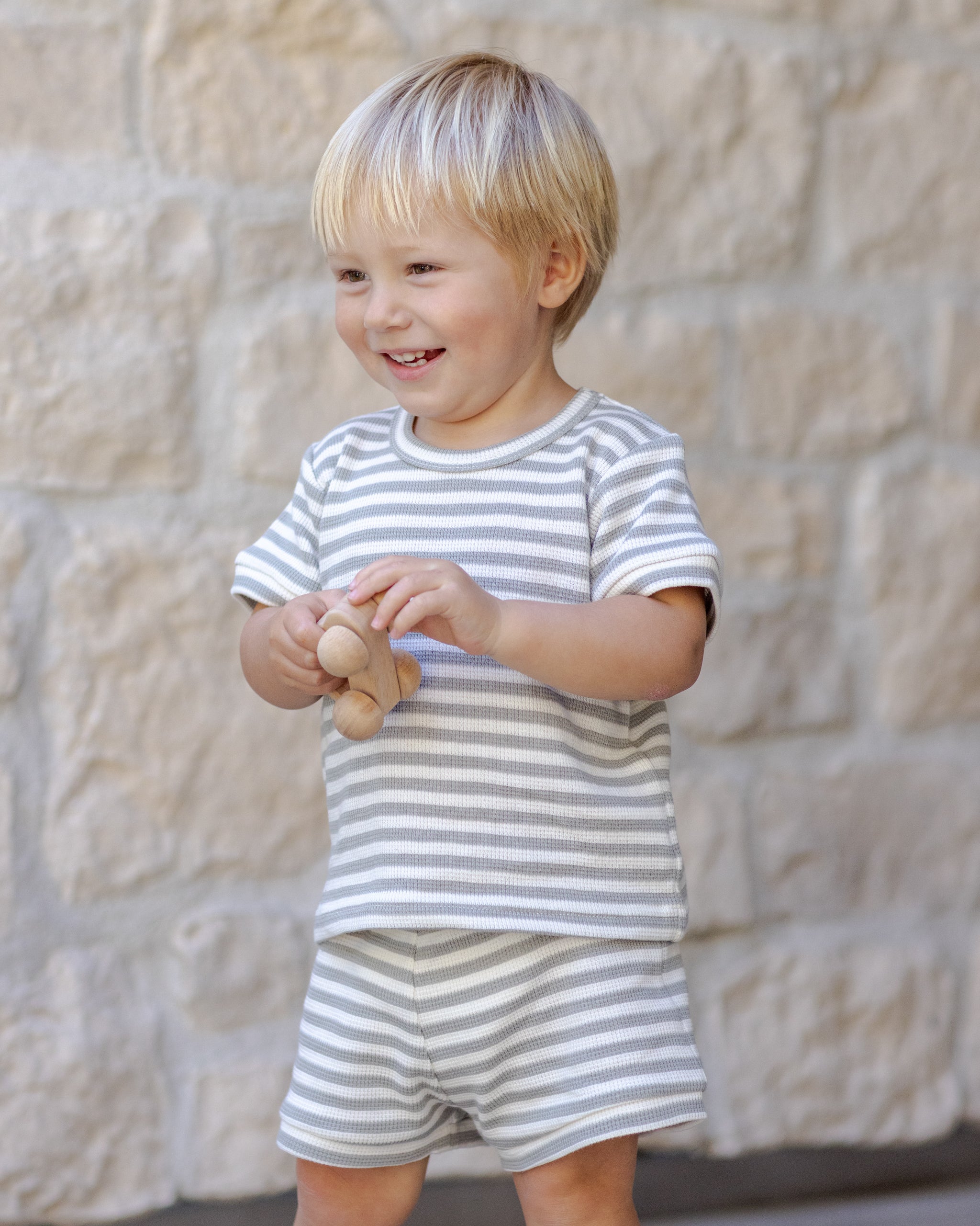 Toddler in the Waffle sweater set sky stripe | Quincy Mae