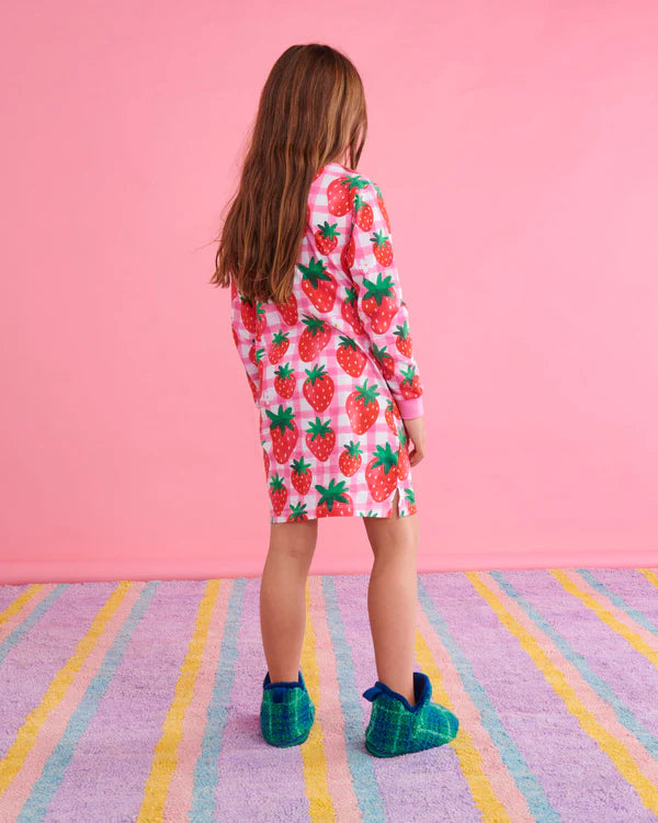 Kids winter slippers in blue and green tartan sherpa