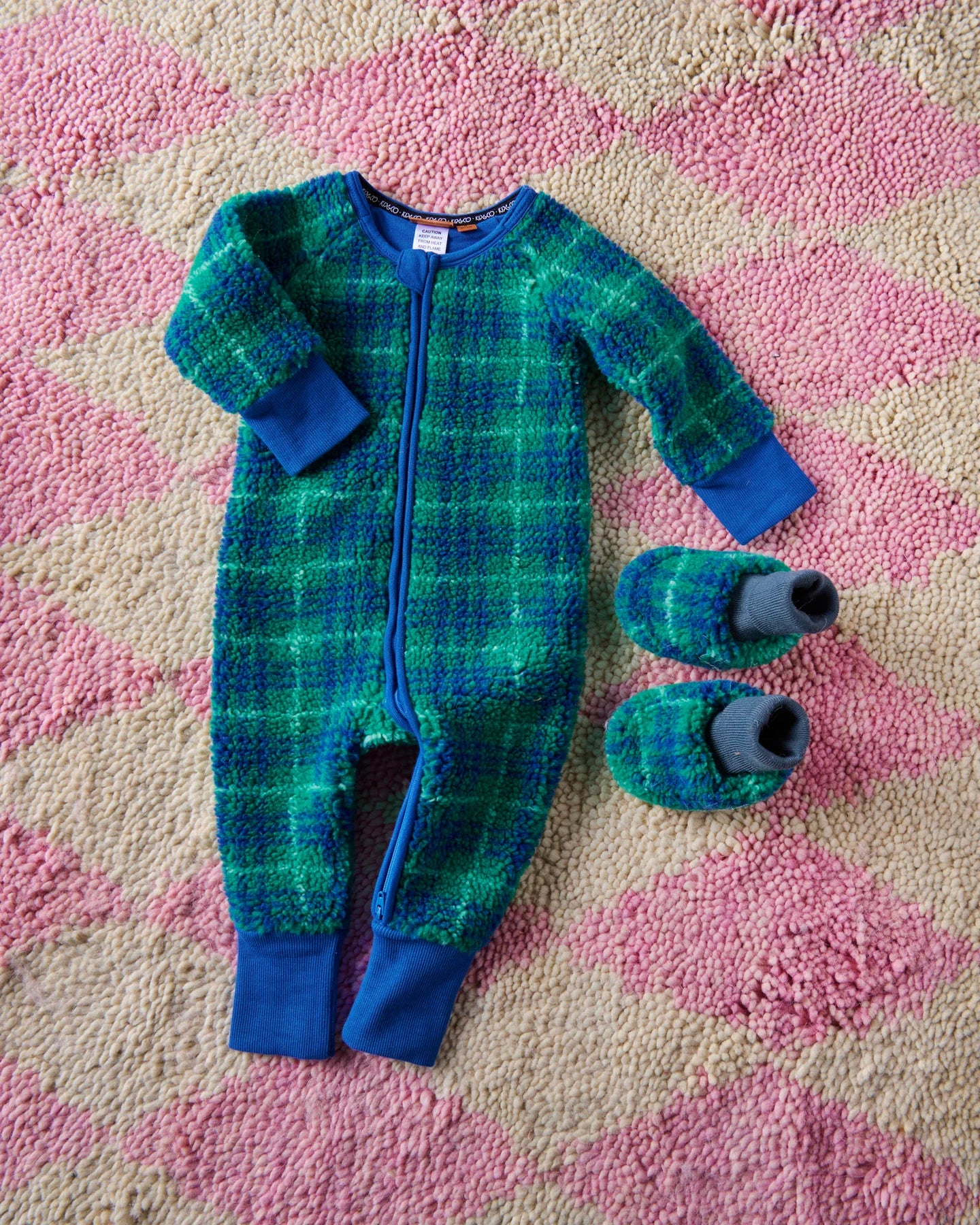 Wilderness tartan sherpa long sleeve zip romper by Kip & Co