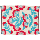 Winona Bath Mat in Moonlight, flat-lay overhead view with bold red floral and teal leaf tufted pattern on cream ground