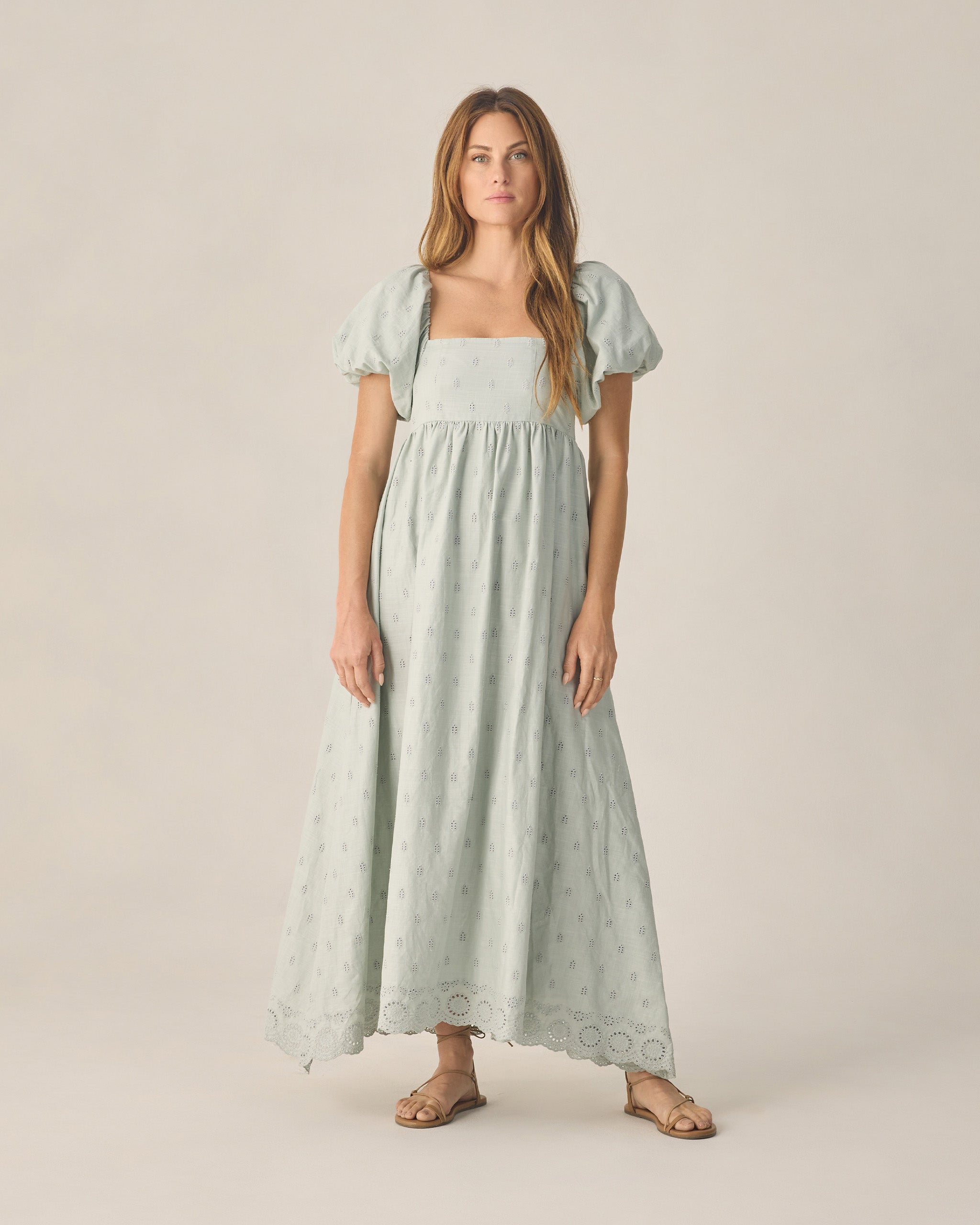 light blue/green bubble sleeve maxi dress