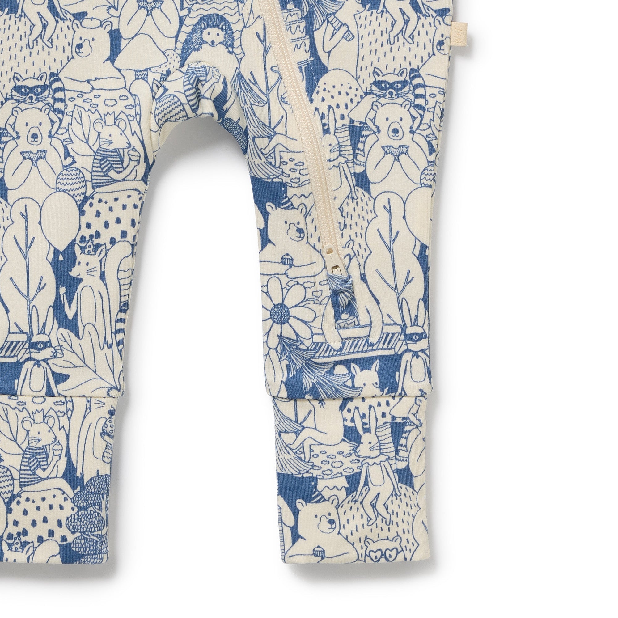 Close up of legs on the Woodland Adventures Organic Zipsuit With Feet | Wilson + Frenchy