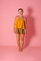 yellow and orange gingham strappy singlet by Atmosea
