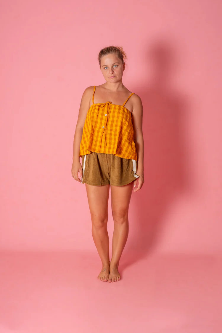 yellow and orange gingham strappy singlet by Atmosea