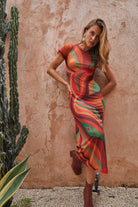 Yoko Midi Dress - Crimson Sun by Nine Lives Bazaar