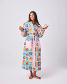 lady wearing Zodiac Quilted Cotton Robe by Kip & Co
