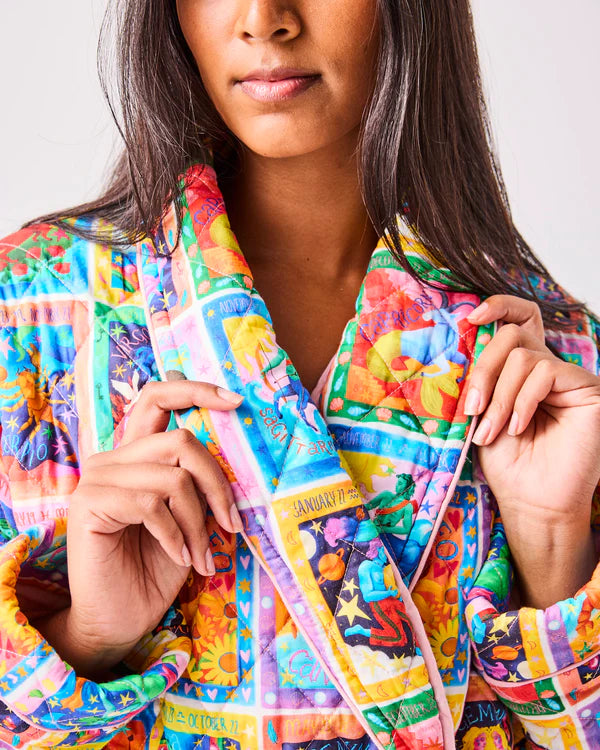 colourful winter robe for women with zodiac pattern