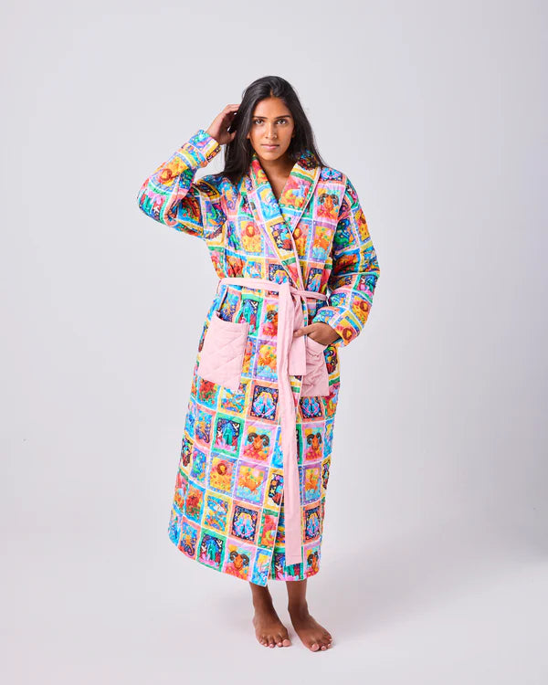 womens robe with zodiac astrology patterns